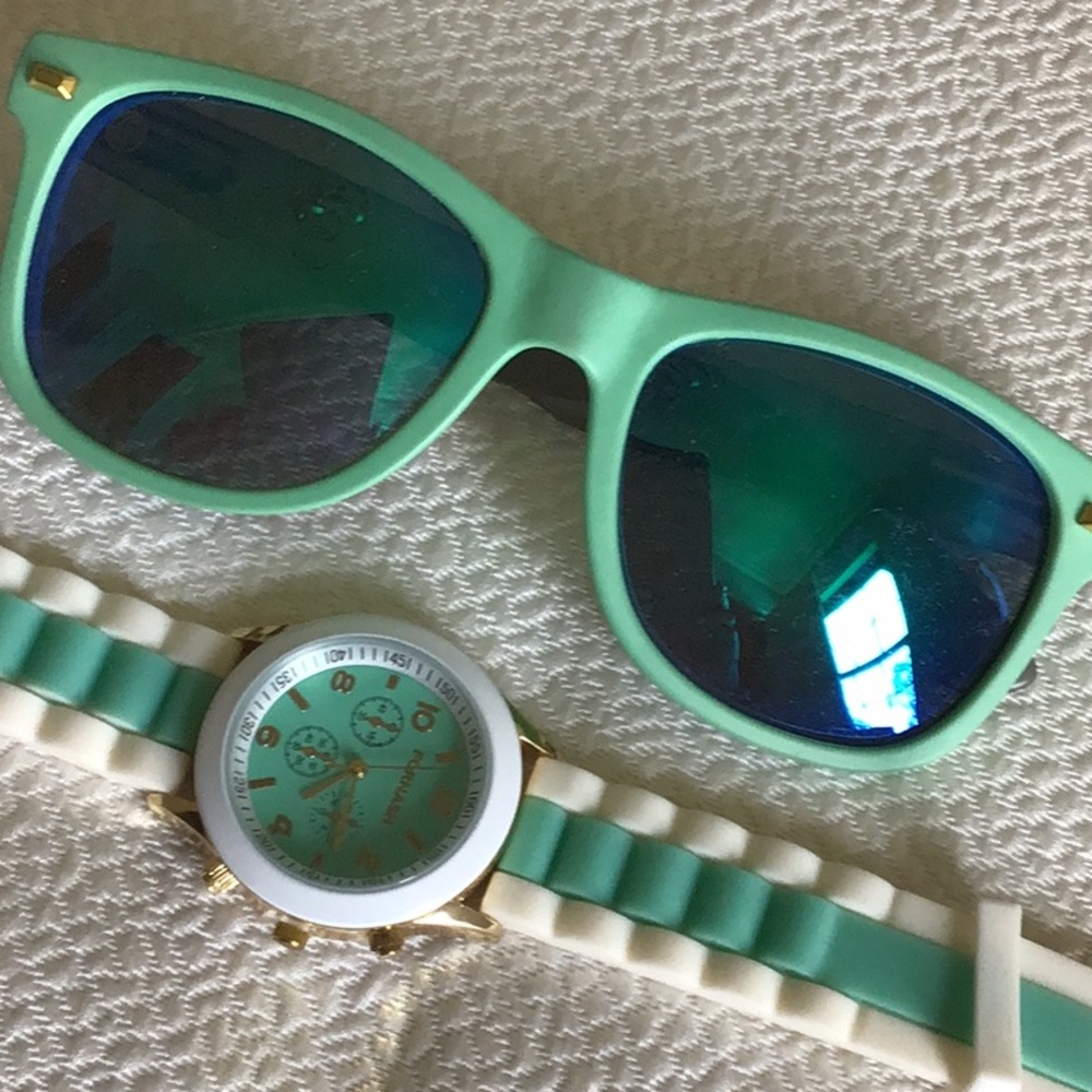 Mint Green Sunglasses and Watch Set